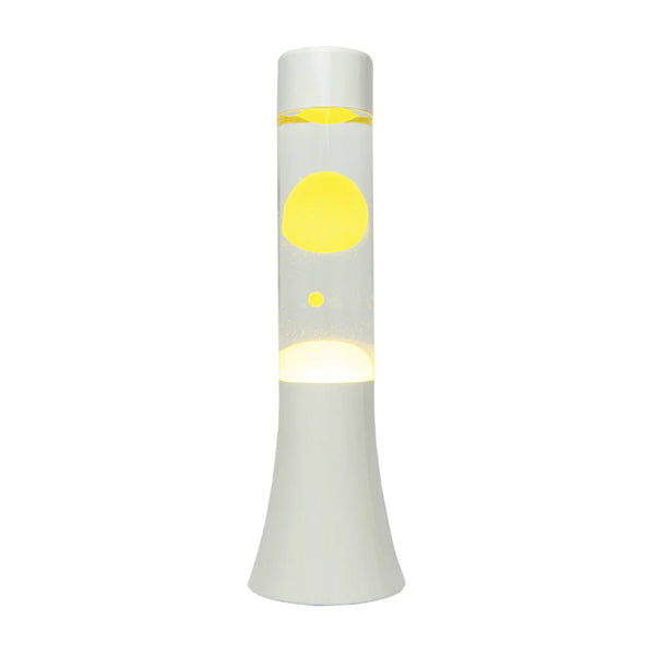 Lámpara de lava mini - base blanca, líquido transparente y lava amarilla
