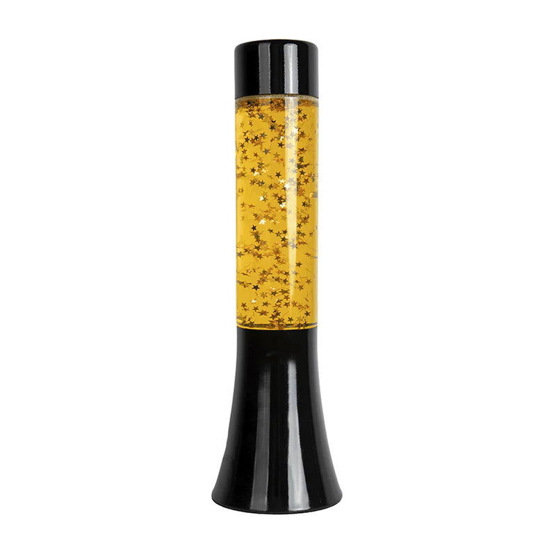 Lámpara de lava mini Fisura - Base negra, líquido amarillo y glitter de estrellas