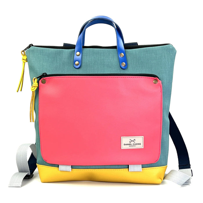 Mochila Book Holder Cuadrada Impermeable con bolsillo extra Daniel Chong - Turquesa con bolsillo fucsia