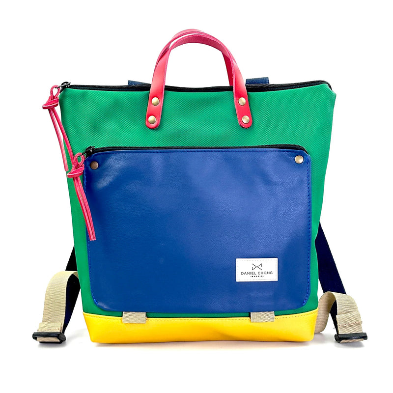 Mochila Book Holder Cuadrada Impermeable con bolsillo extra Daniel Chong - Verde con bolsillo azul