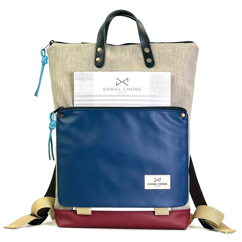 Mochila Book Holder Impermeable con bolsillo extra Daniel Chong - Gris con bolsillo azul