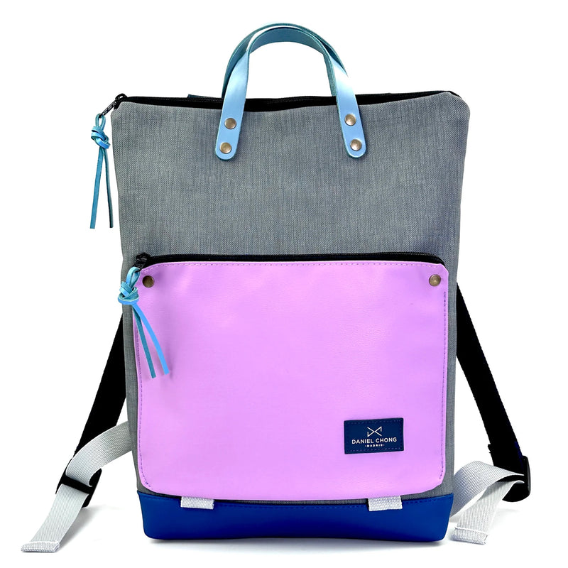 Mochila Book Holder Impermeable con bolsillo extra Daniel Chong - Gris con bolsillo lila