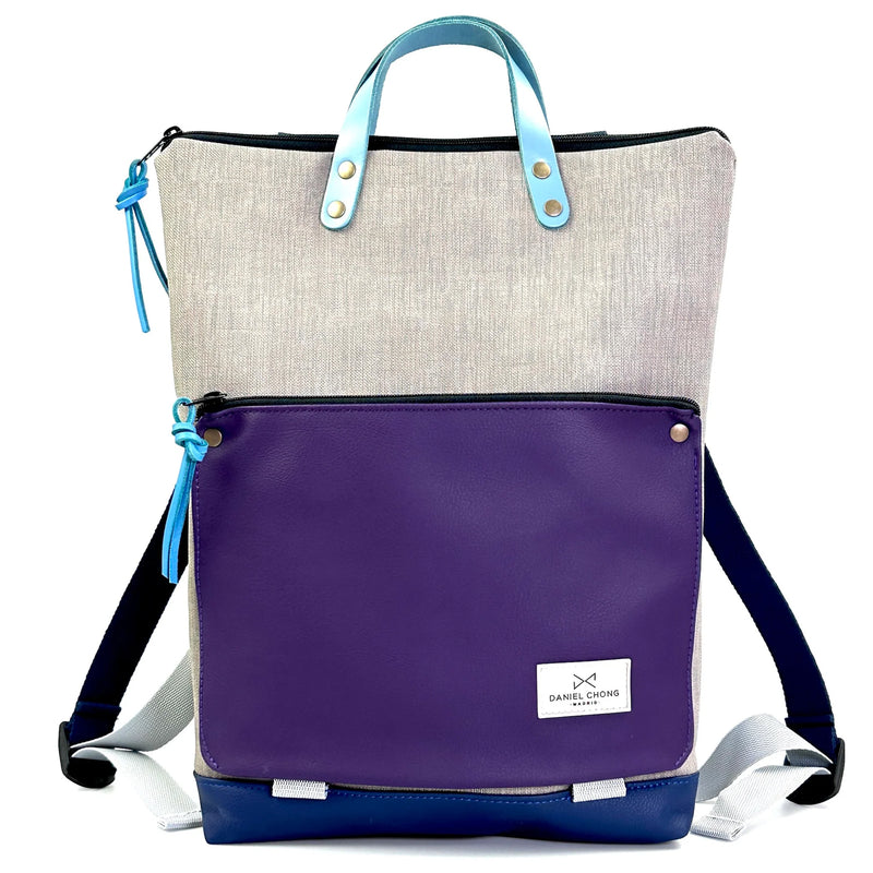 Mochila Book Holder Impermeable con bolsillo extra Daniel Chong - Gris con bolsillo violeta