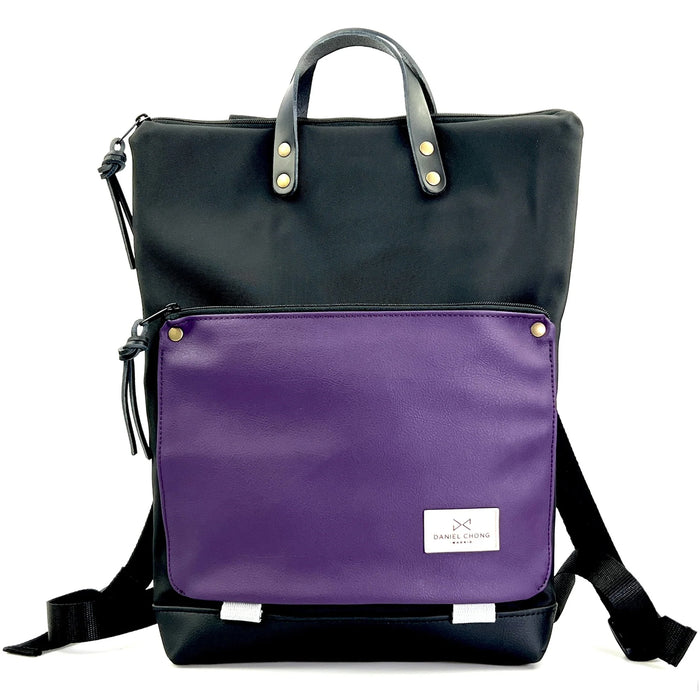 Mochila Book Holder Impermeable con bolsillo extra Daniel Chong - Negro con bolsillo violeta