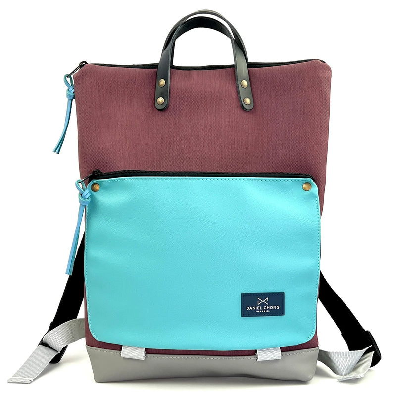 Mochila Book Holder Impermeable con bolsillo extra Daniel Chong - Color vino con bolsillo azul