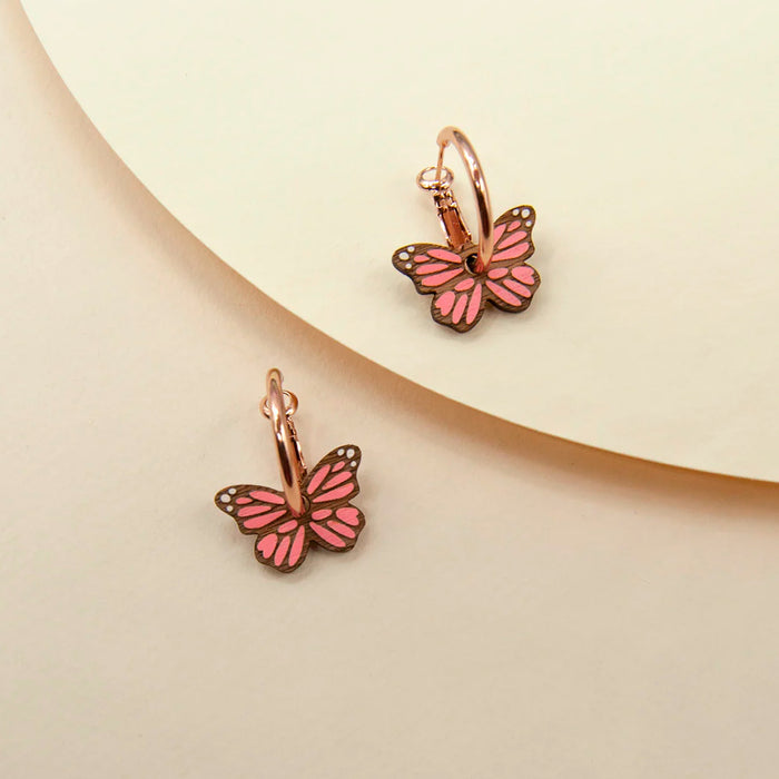 Pendientes de aro - Monarch Butterfly in Pink