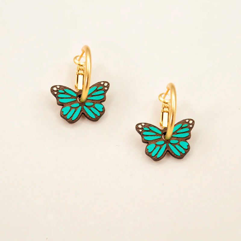 Pendientes de aro Materia Rica - Monarch Butterfly in Teal