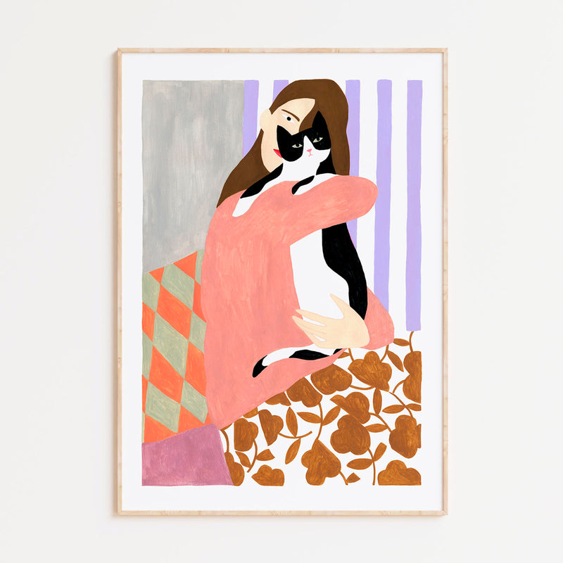 Print de Depeapa A4 - "Mujer y Gato"