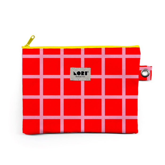 Estuche Grande Lori Barcelona - Windowpane Rojo y Rosa