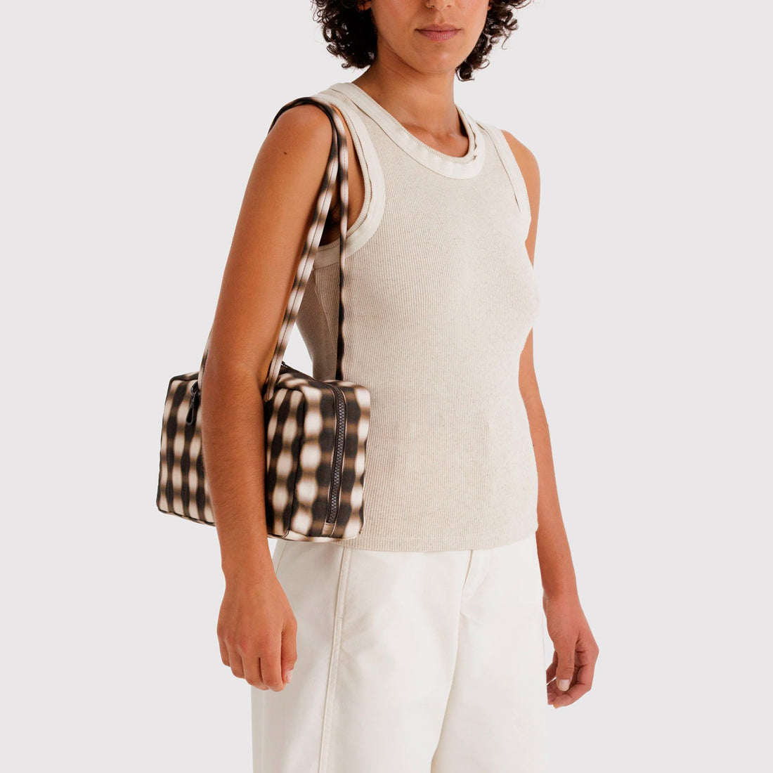 Bolso Bowler Baggu - Blurred Gingham Brown