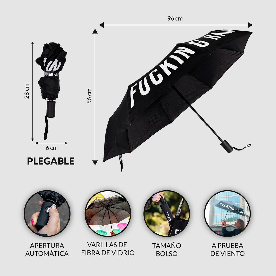 Paraguas - "Fucking Rain" Negro ☔