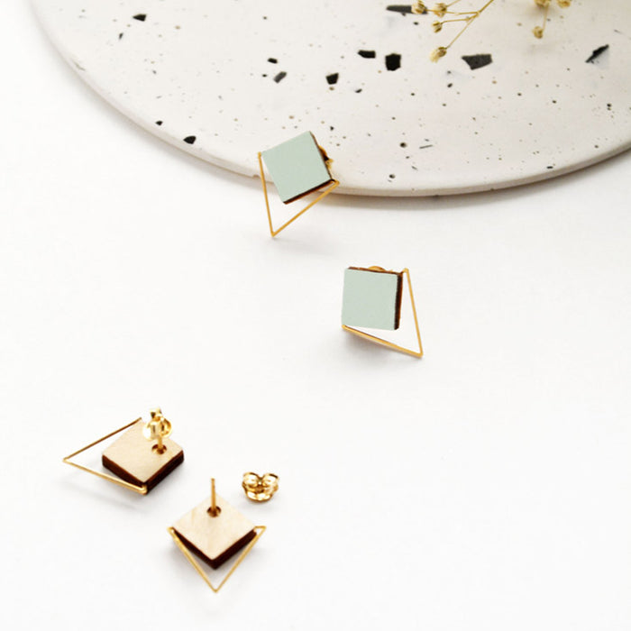 Pendientes - Square Studs Light Green Blue