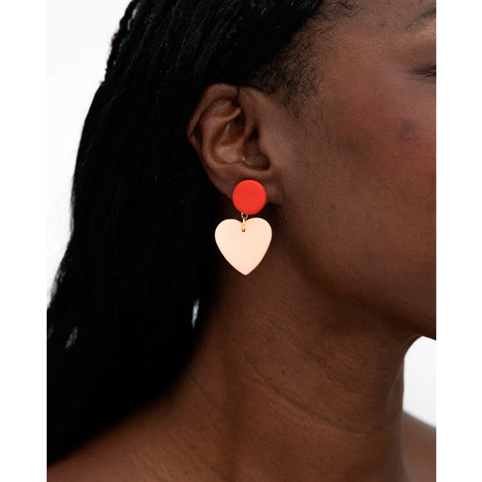 Pendientes - Geométrico Corazón Rosa