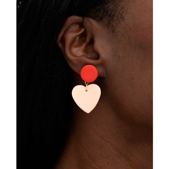 Pendientes - Geométrico Corazón Rosa