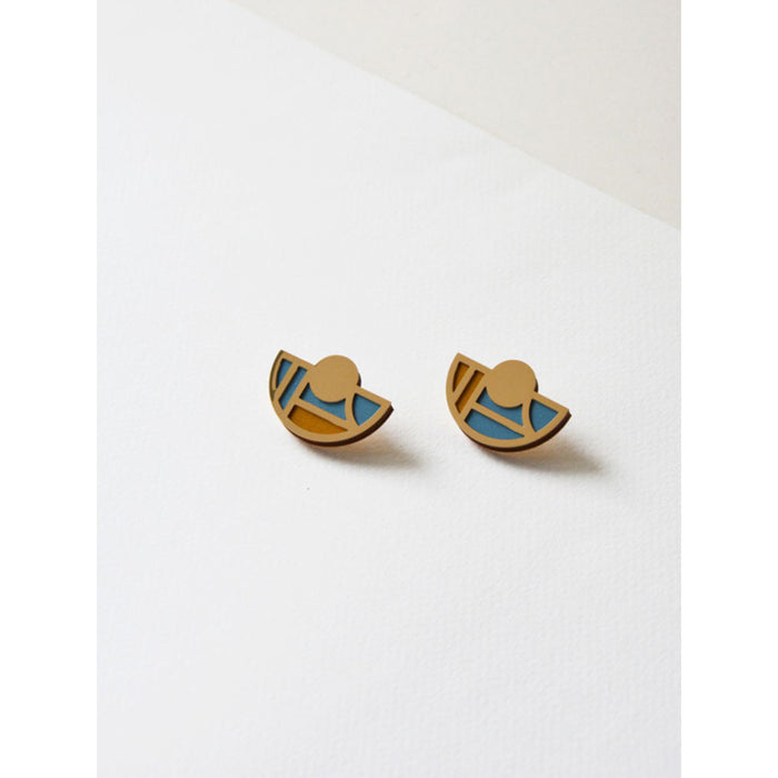 Pendientes - Half Circle Studs Ash Blue and Mustard