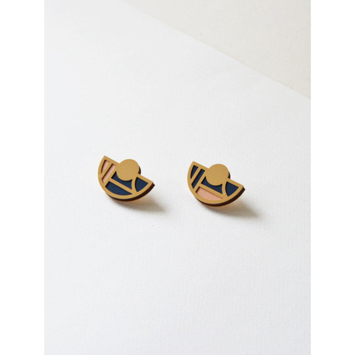 Pendientes - Half Circle Studs Blue and Nude