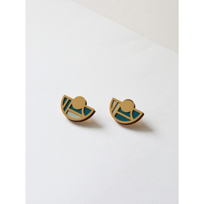 Pendientes - Half Circle Studs Ocean and White Sand