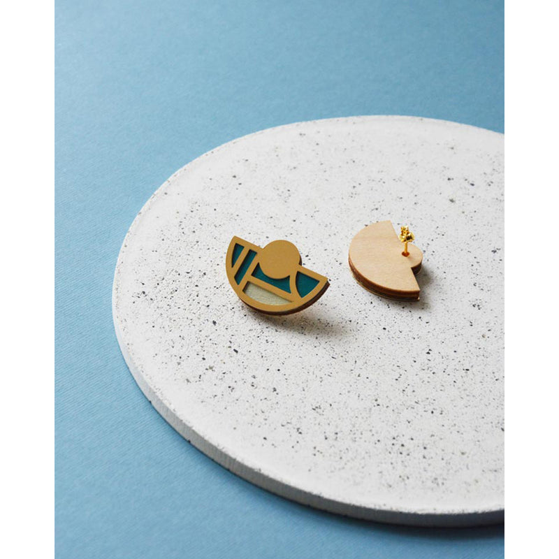 Pendientes - Half Circle Studs Ocean and White Sand