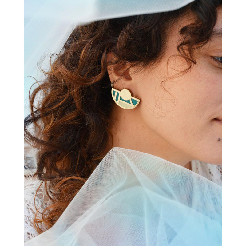 Pendientes - Half Circle Studs Ocean and White Sand