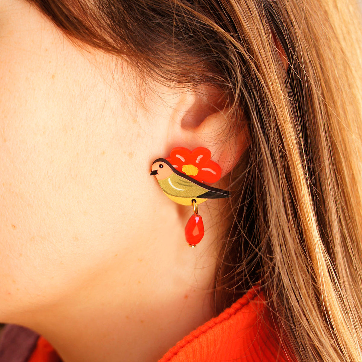 Pendientes - Pájaro y Flor 🌺🐦