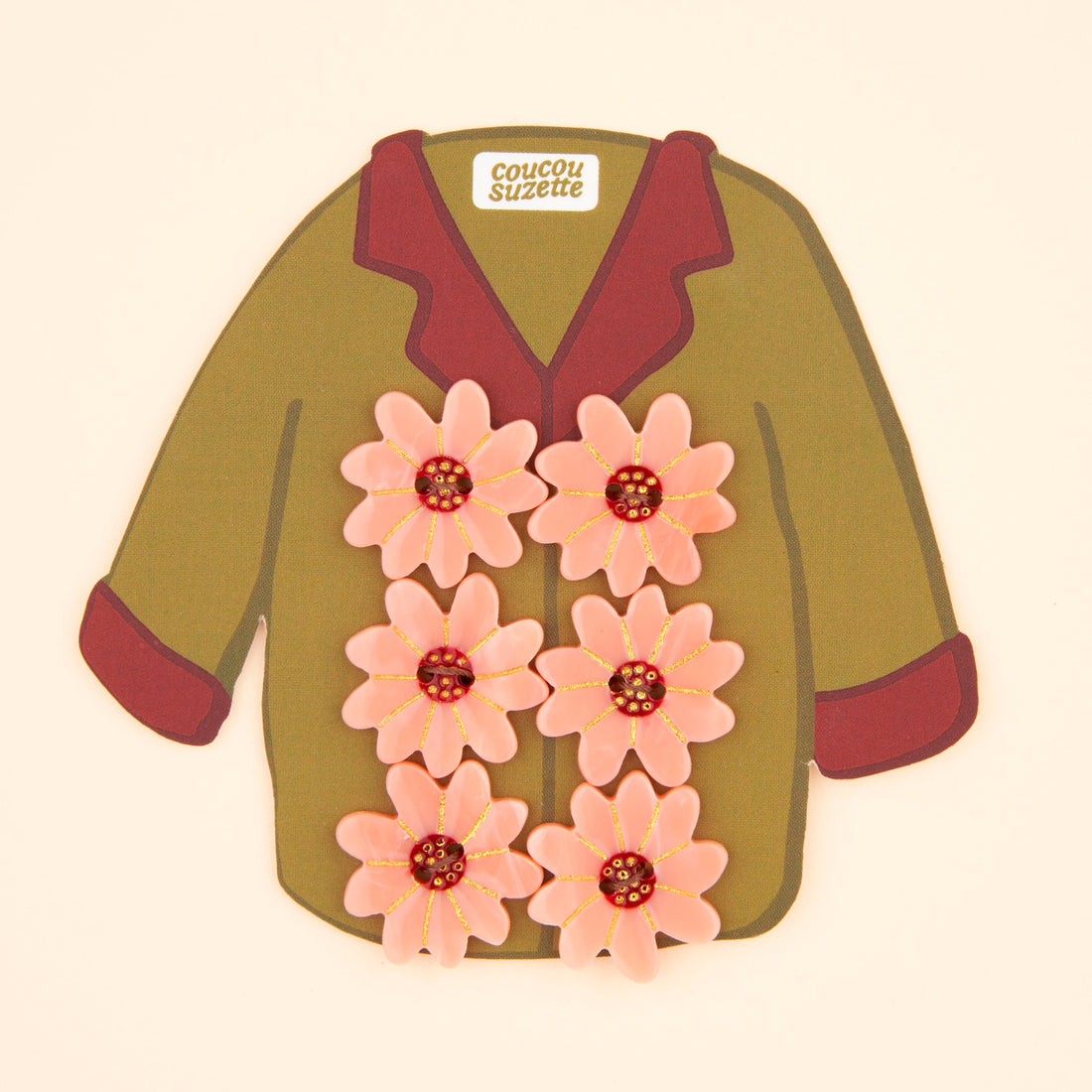 Set de 6 botones - Flor Rosa
