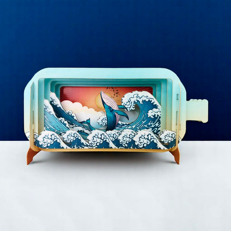 Postal 3D - Botella Ballena y Ola 🌊🐳
