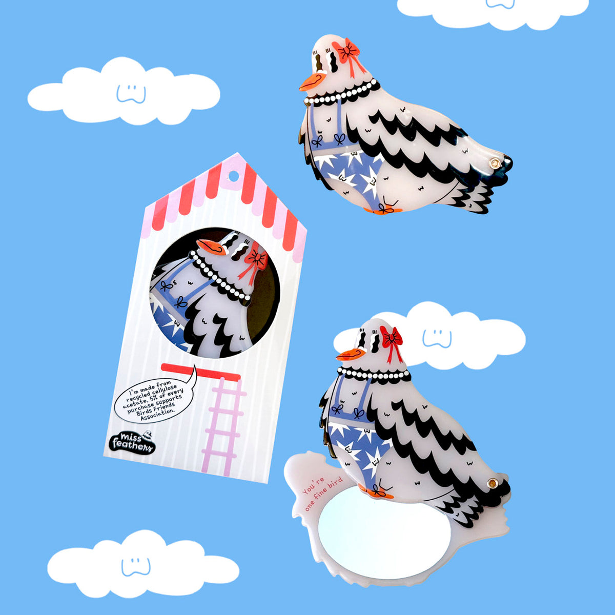 Espejo de bolsillo Miss Feathers - Pretty Pigeon 🎀🐦