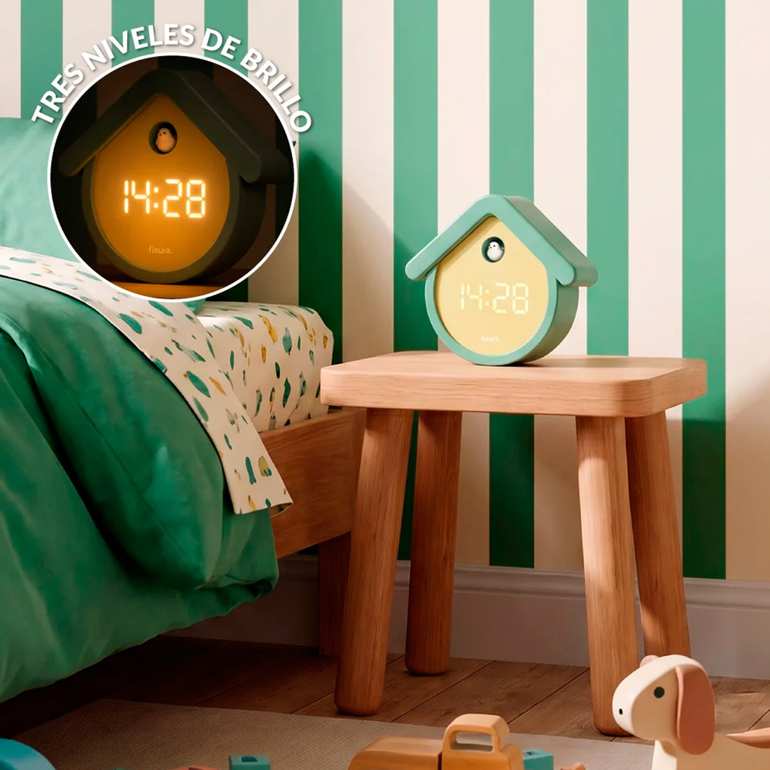 Reloj Fisura - Despertador Cuco Digital Menta y Beige