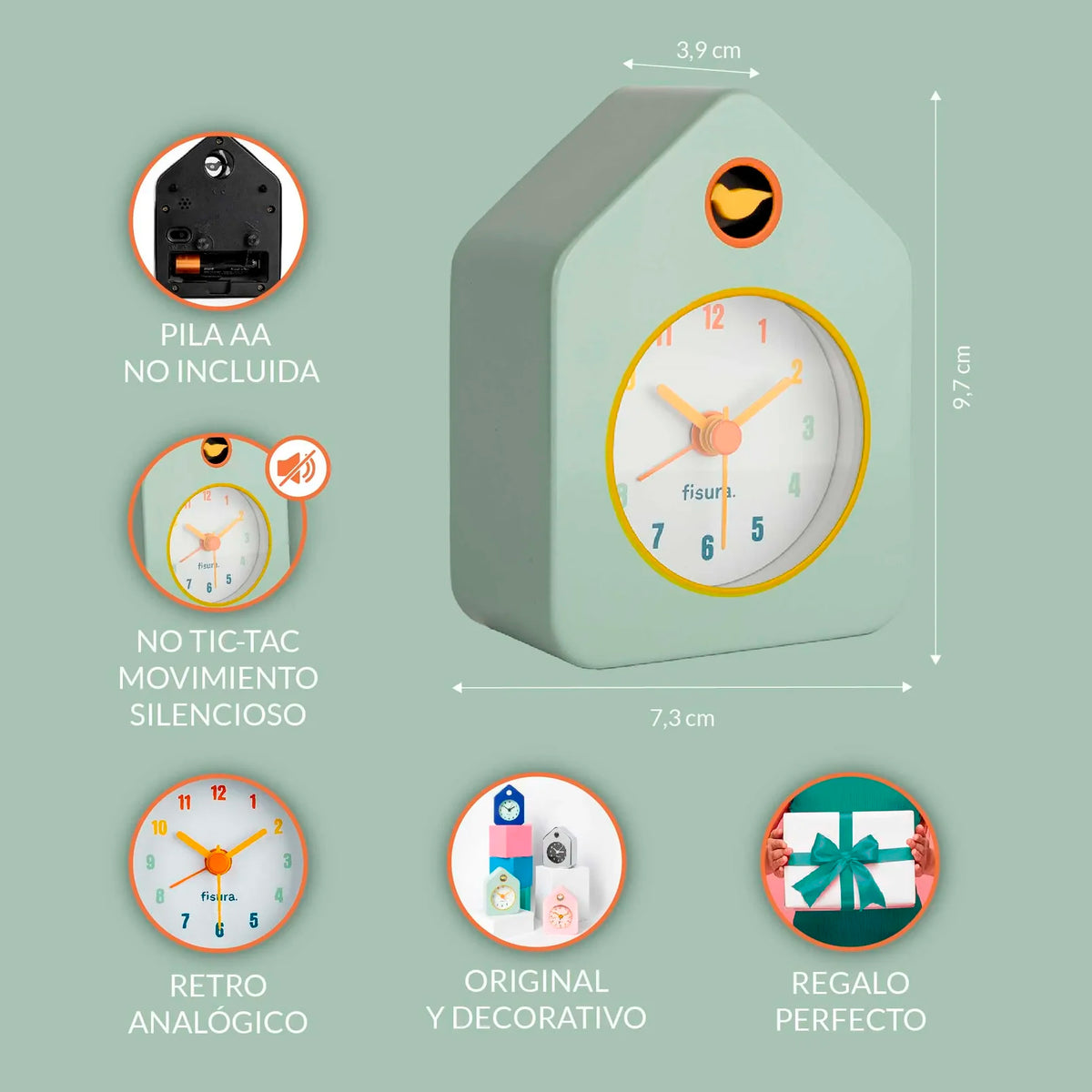Reloj Fisura - Despertador Casita Mini Menta