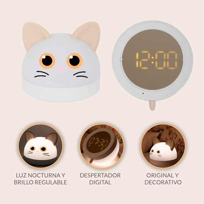 Reloj - Despertador y Luz quitamiedos Gato 🐱