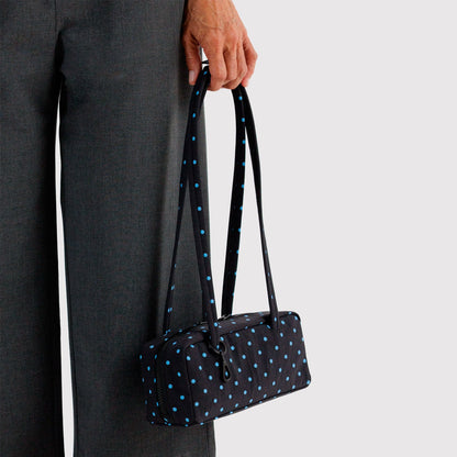 Bolso Pequeño Bowler Baggu - Black and Sky Blue Micro Dot