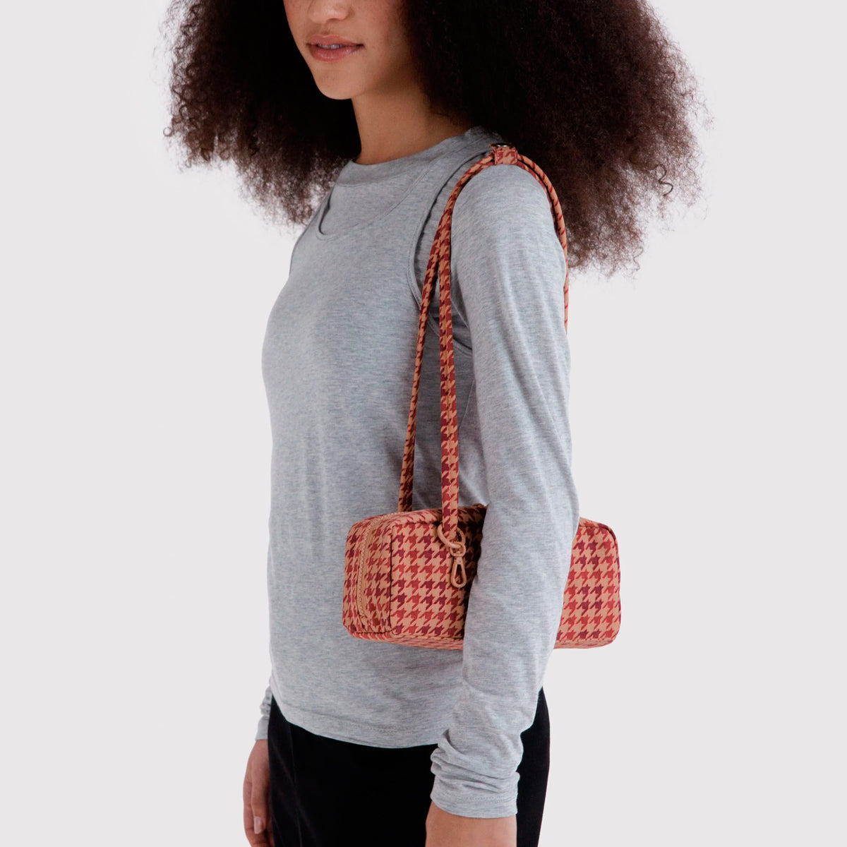 Bolso Pequeño Bowler Baggu - Tan Houndstooth
