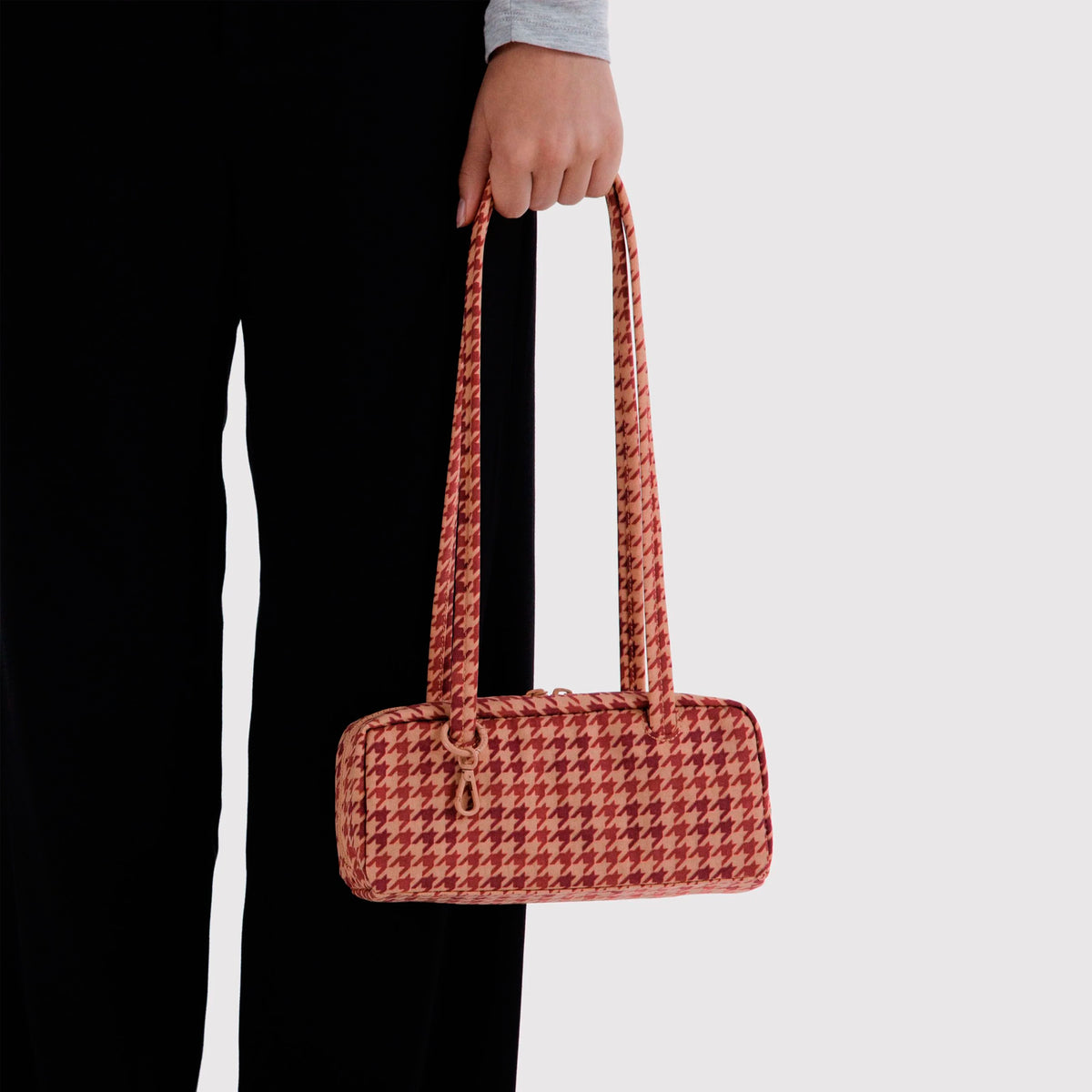 Bolso Pequeño Bowler Baggu - Tan Houndstooth