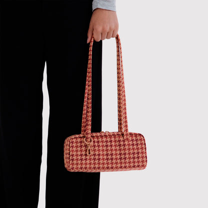 Bolso Pequeño Bowler Baggu - Tan Houndstooth