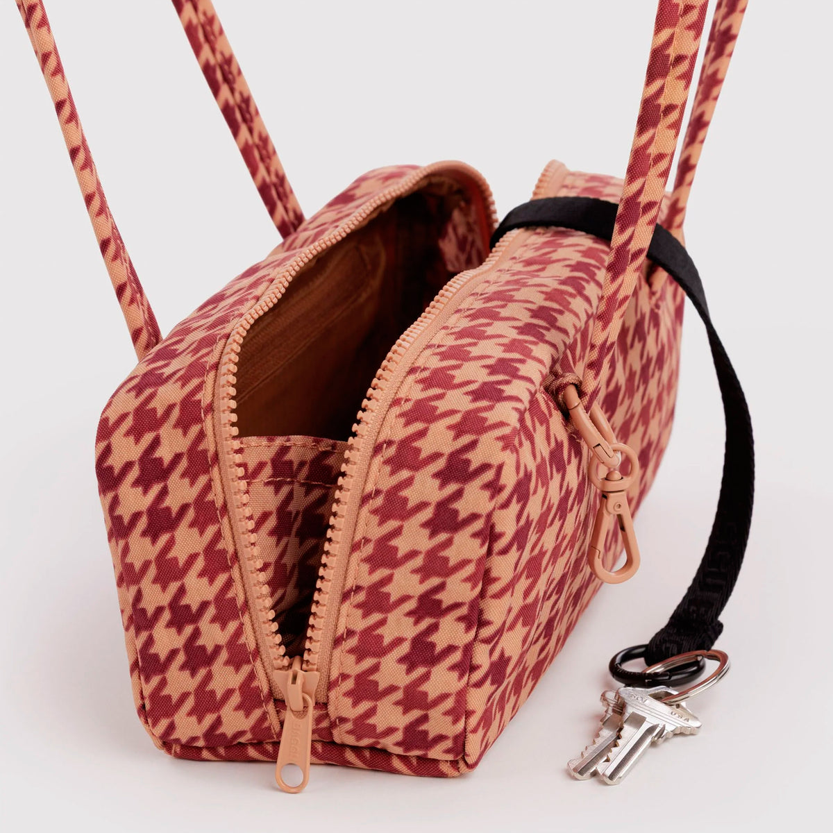 Bolso Pequeño Bowler Baggu - Tan Houndstooth