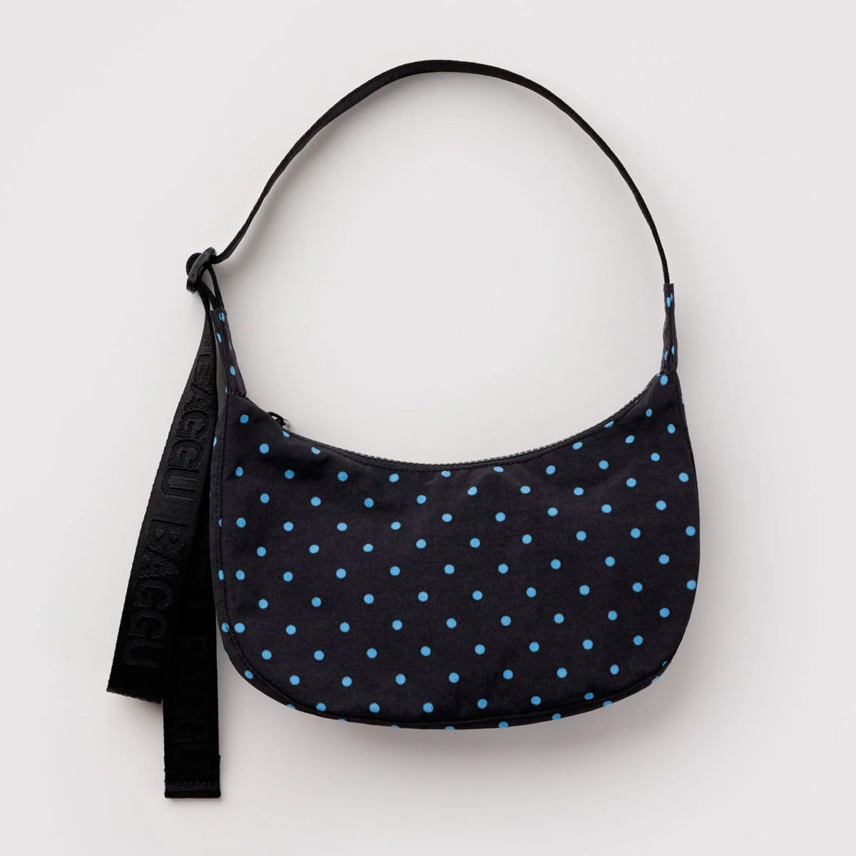 Bolso Mini media luna Baggu - Black and Sky Blue Micro Dot