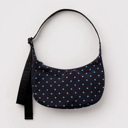 Bolso Mini media luna Baggu - Black and Sky Blue Micro Dot