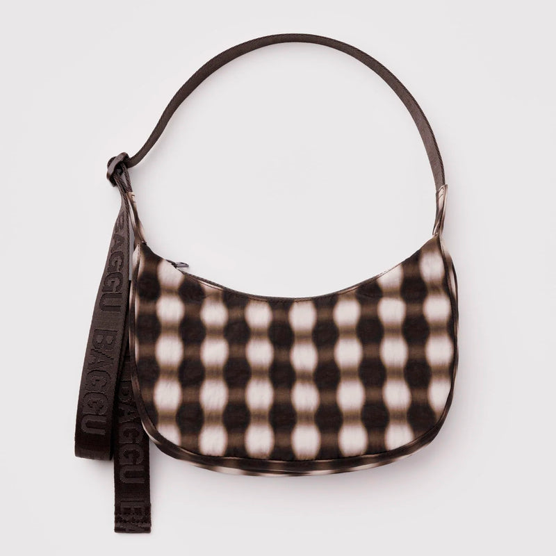 Bolso Mini media luna Baggu - Blurred Gingham Brown