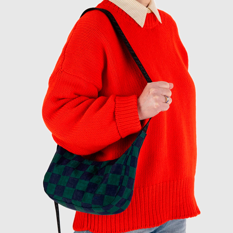 Bolso Mini media luna Baggu - Navy Green Check