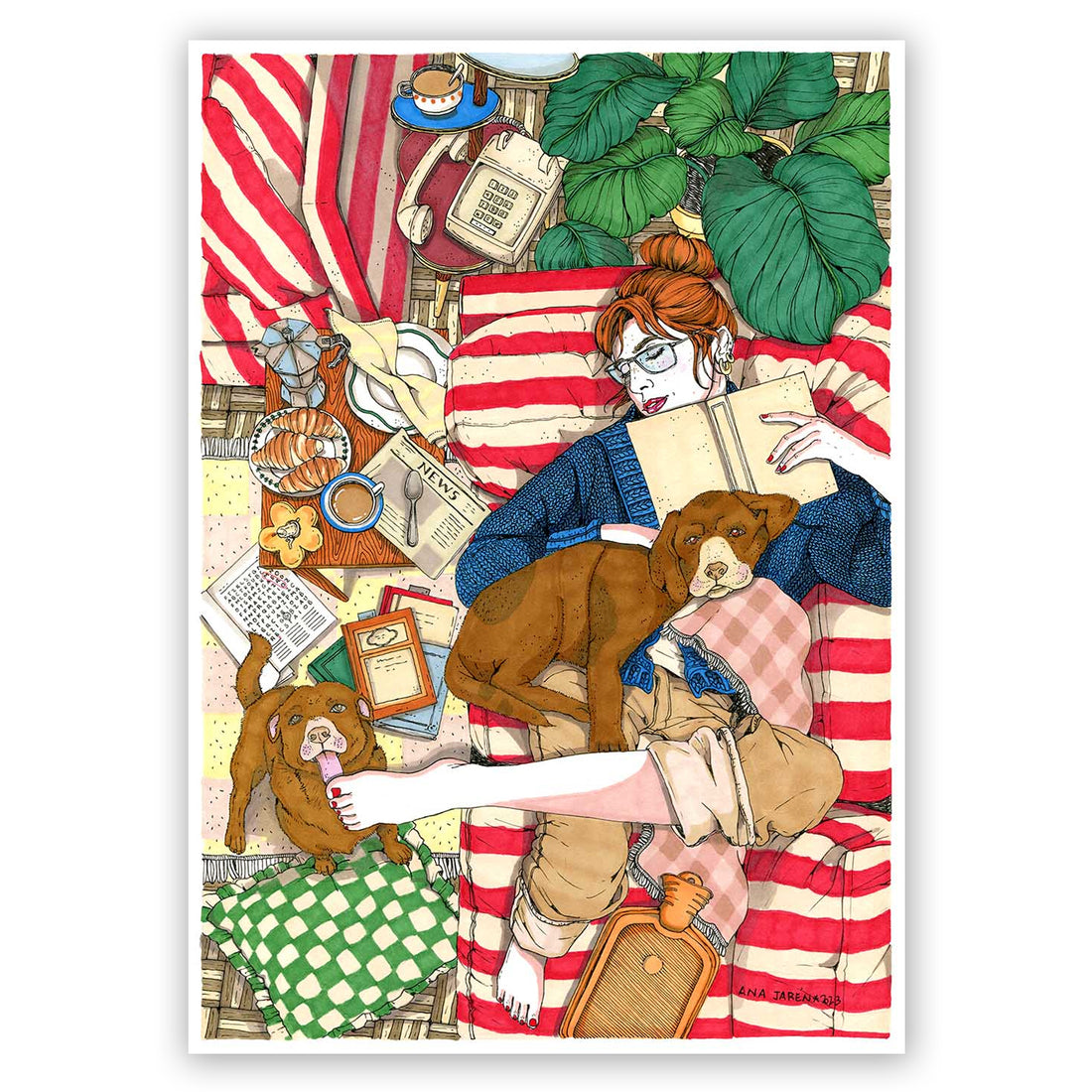 Print de Ana Jarén A4 - "Sofá y perros"