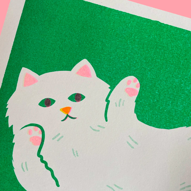 Print de Naomi Wilkinson A4 - "Stretching Cat" 🐱