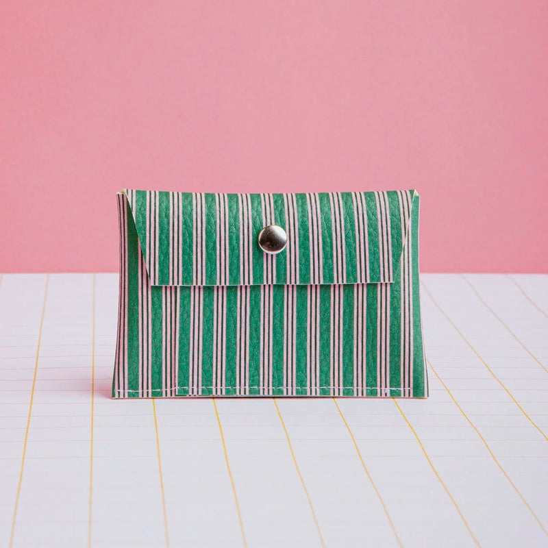 Tarjetero - Rayas Verde y Rosa