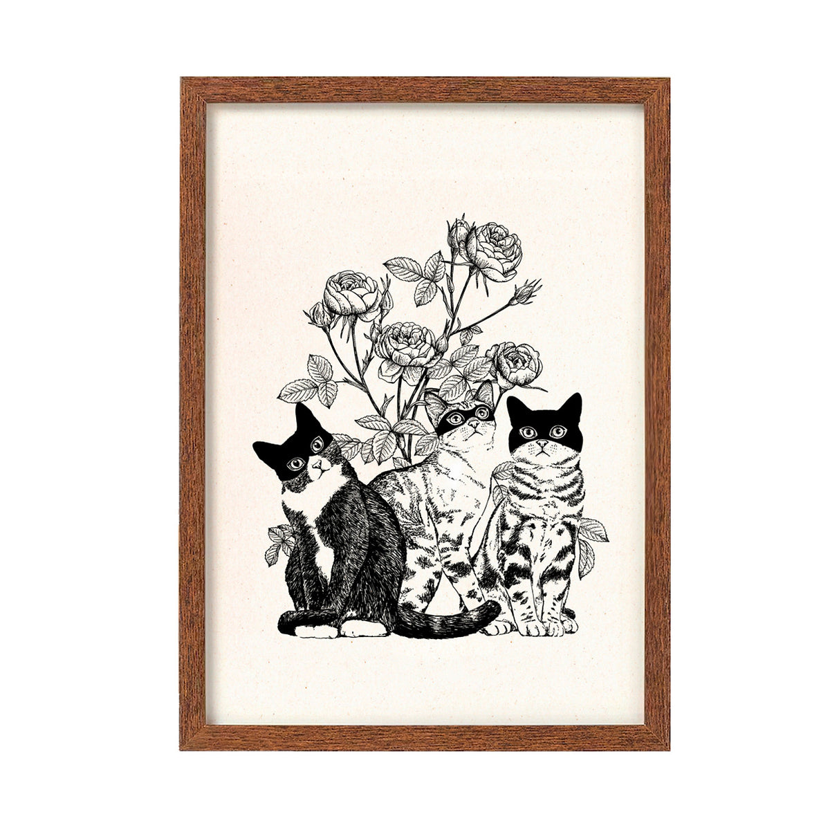 Print de Laura Agustí  A4 - "Three Cats and Flowers"
