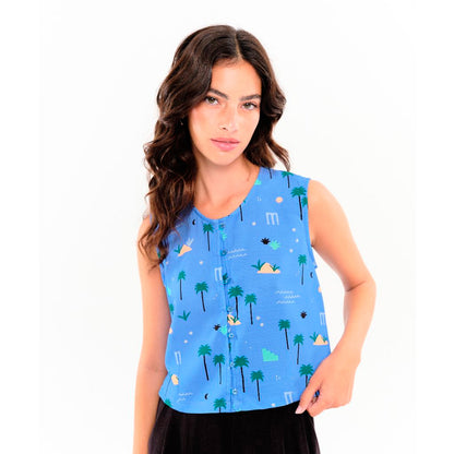 Top Béhulah - Abril Palmeras Azul Celeste