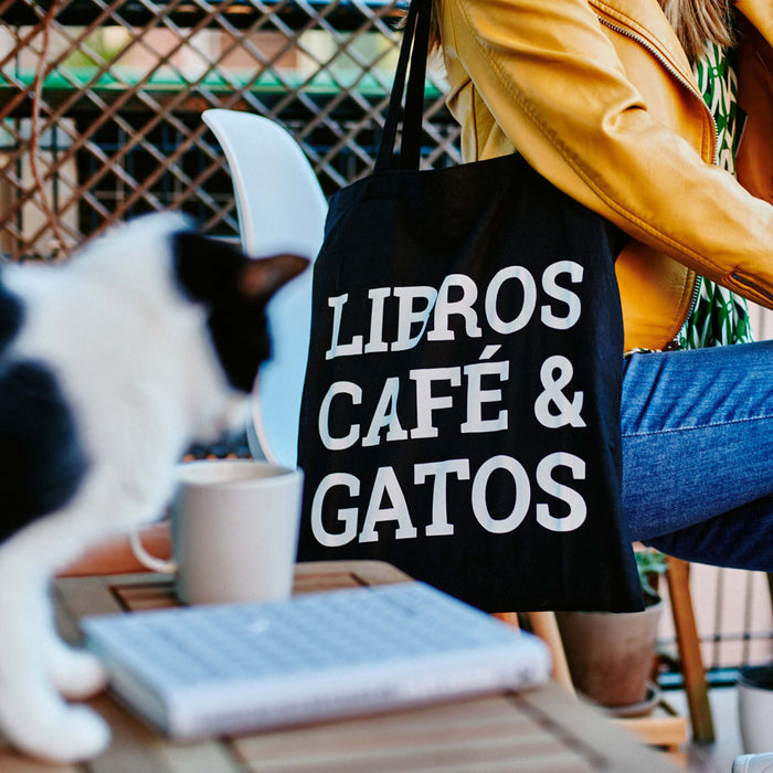 Tote bag - "Libros, café y gatos"