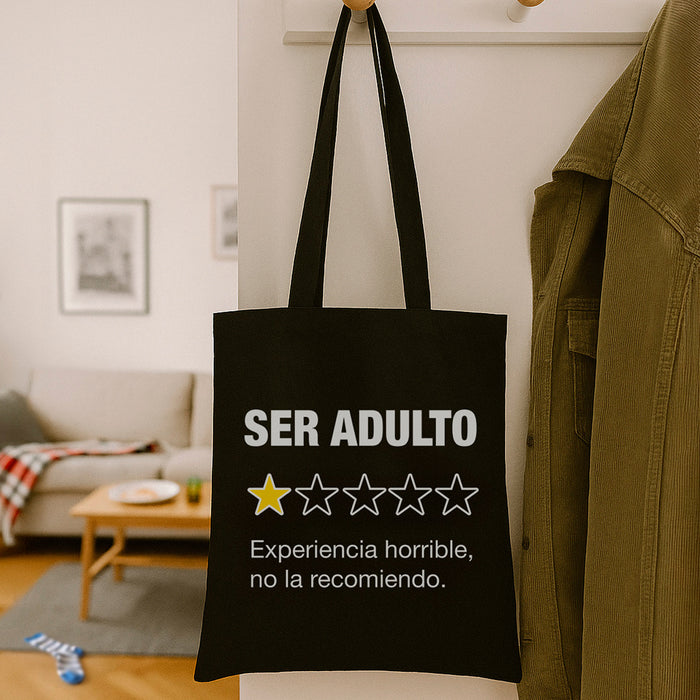 Tote bag - "Ser adulto: Experiencia horrible, no la recomiendo" ⭐