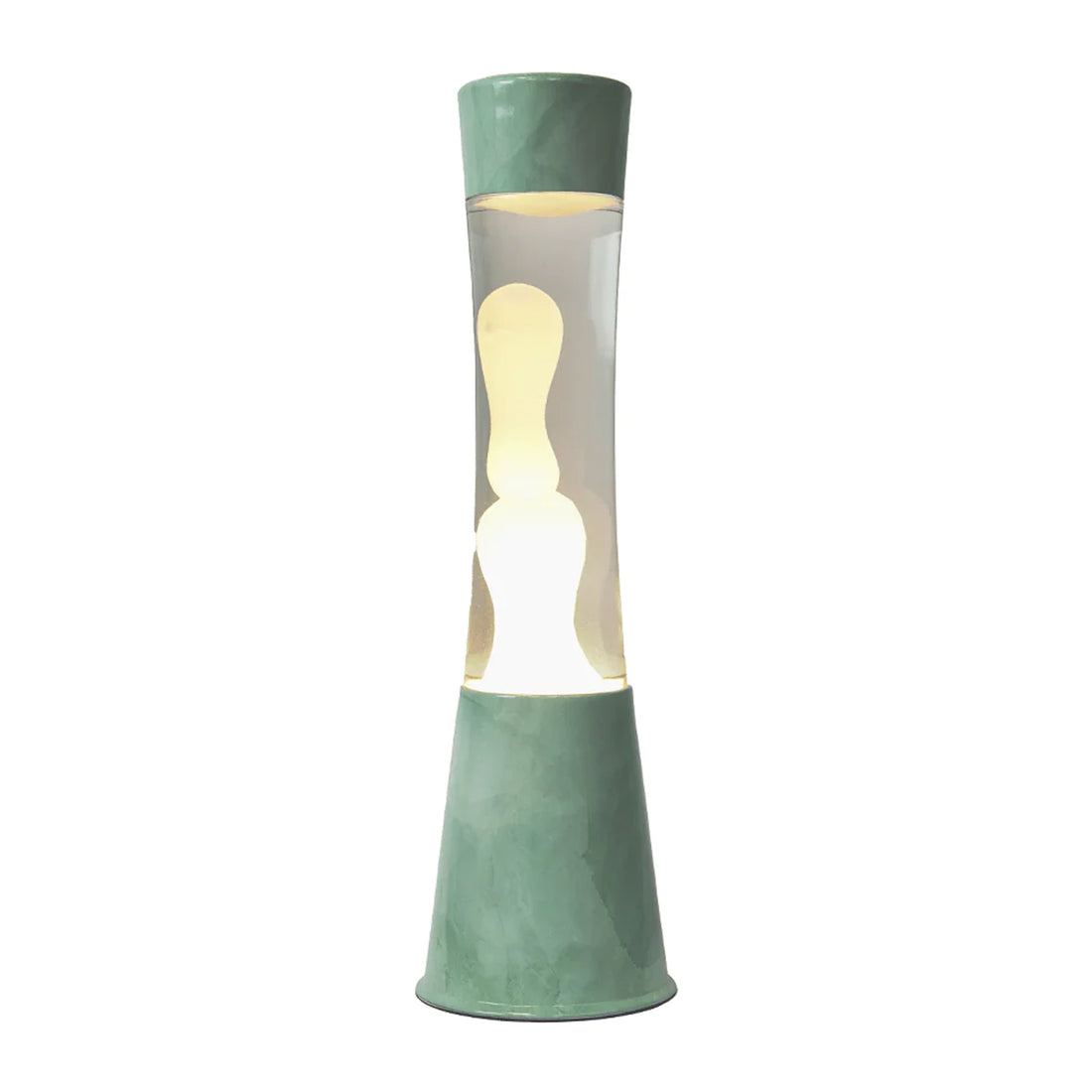 Lámpara de lava Fisura - Base jade, líquido transparente, lava blanca