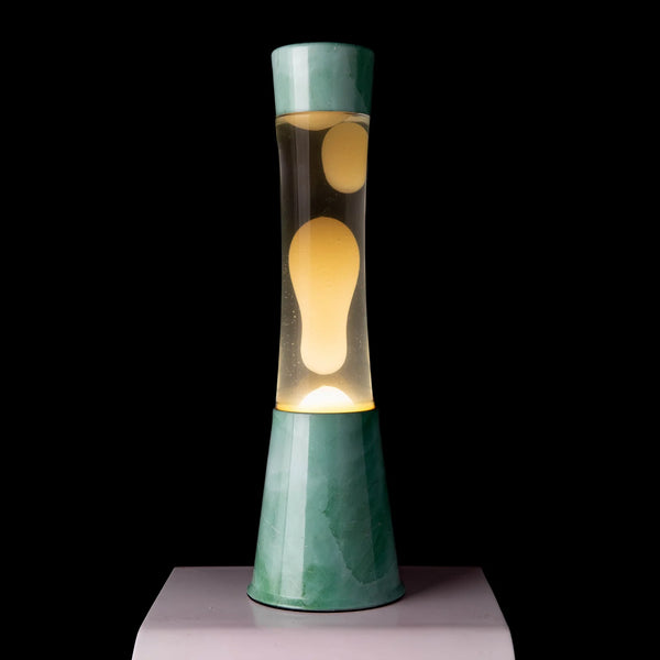 Lámpara de lava - Base jade, líquido transparente, lava menta