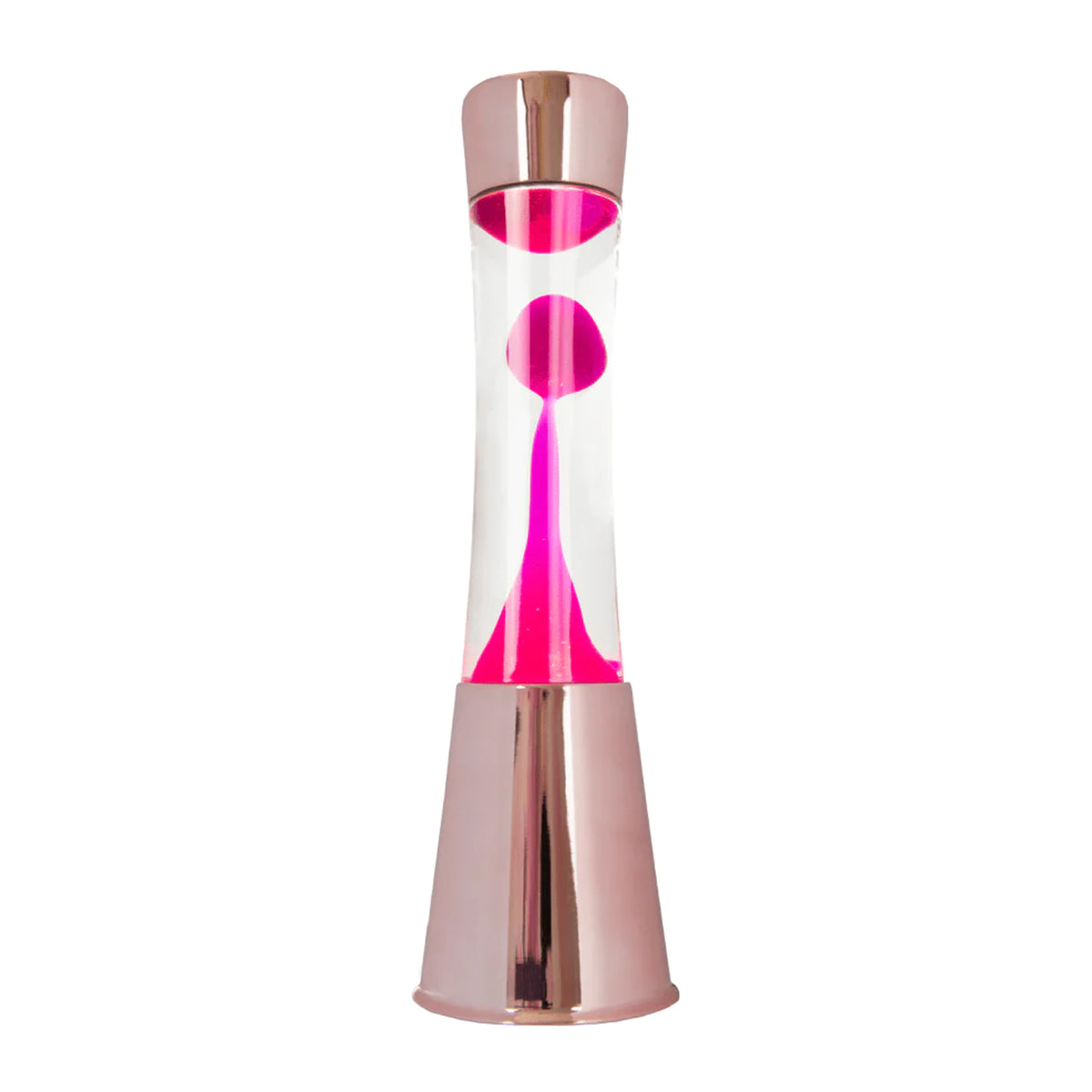 Lámpara de lava Fisura - Base oro rosa, líquido transparente, lava magenta