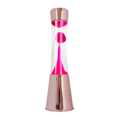 Lámpara de lava Fisura - Base oro rosa, líquido transparente, lava magenta